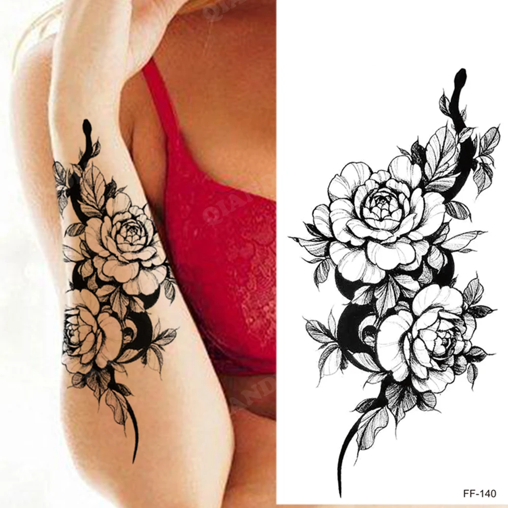 TempTattz Waterproof Tattoos - Flower Rose Moon Butterfly Snake - 205x95mm ⭐⭐⭐⭐⭐