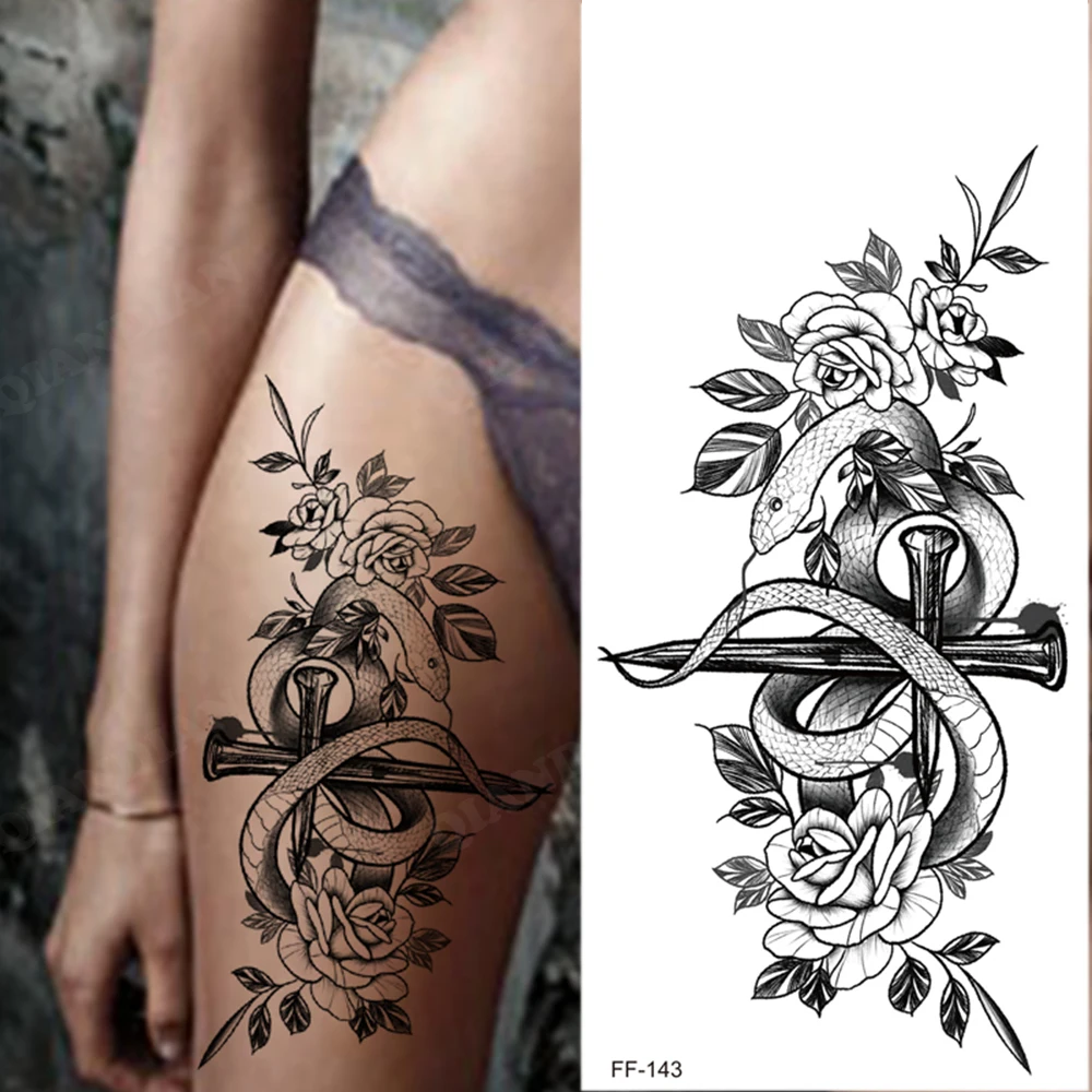 TempTattz Waterproof Tattoos - Flower Rose Moon Butterfly Snake - 205x95mm ⭐⭐⭐⭐⭐