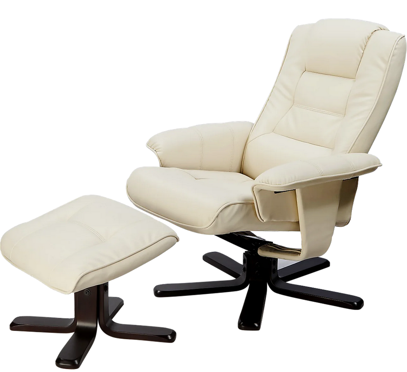 Massage Chair PU Leather Lounge Recliner Ottoman with Remote - Cream