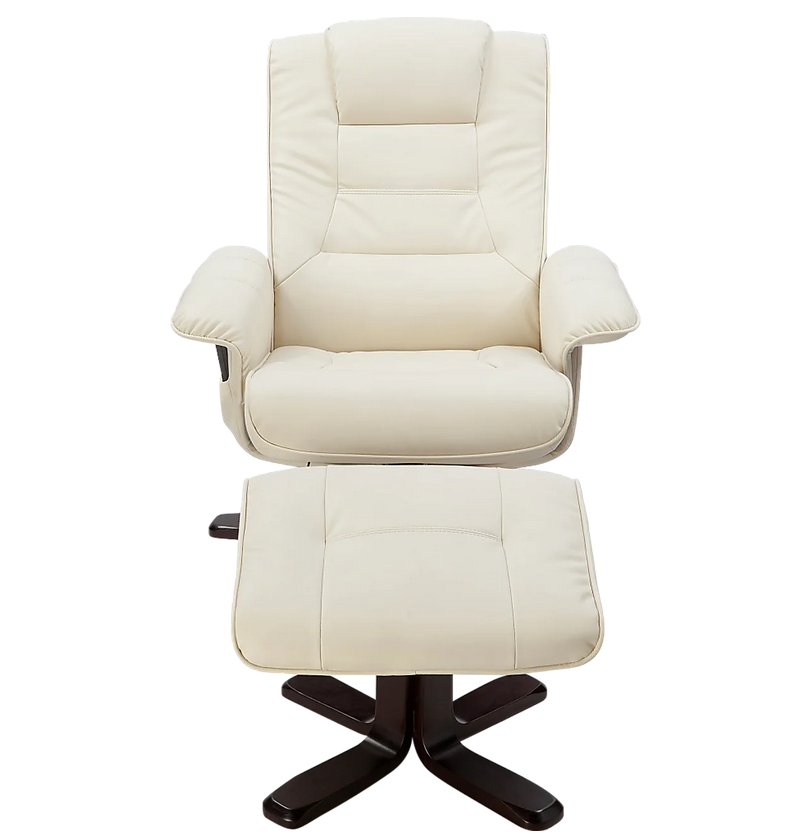 Massage Chair PU Leather Lounge Recliner Ottoman with Remote - Cream