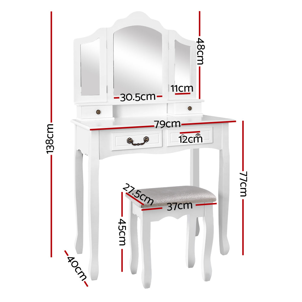 Artiss Dressing Table Stool Set Foldable Mirror White