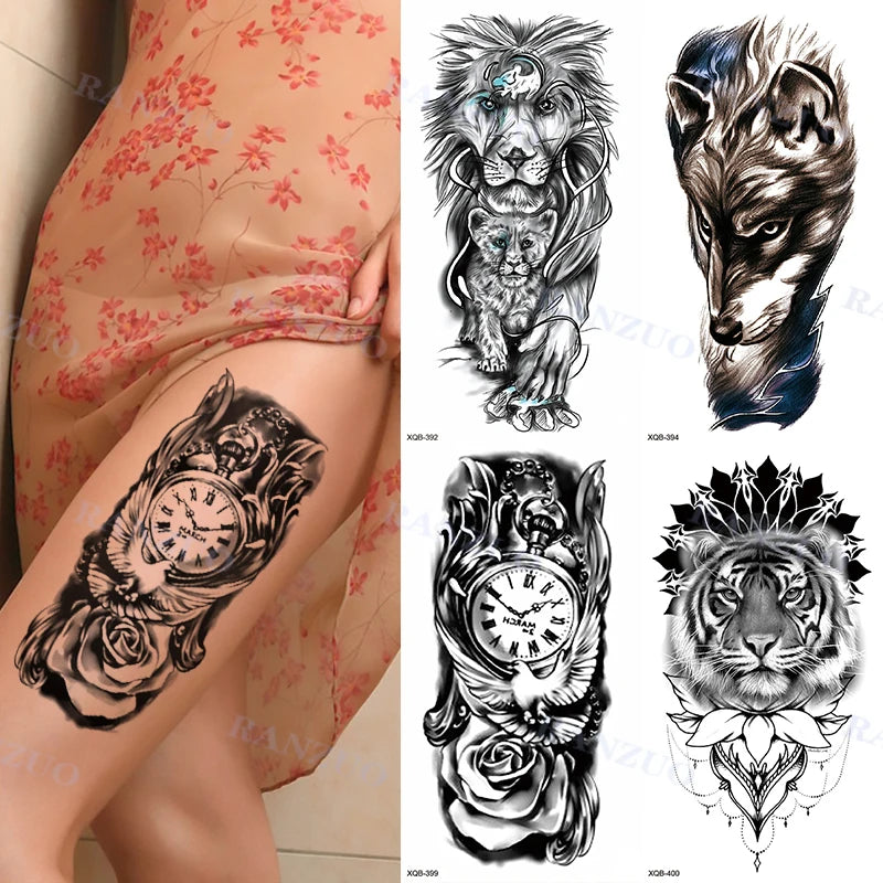 TempTattz Waterproof Tattoos - Tiger Lion Wolf Rose - 114 x 210mm -⭐⭐⭐⭐⭐