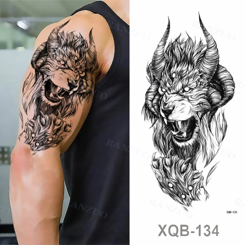 TempTattz Waterproof Tattoos -  Tiger Skull Lion Wolf Rose  -114 x 210mm - ⭐⭐⭐⭐⭐