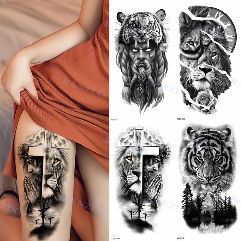 TempTattz Waterproof Tattoos - Tiger Lion Wolf Rose - 114 x 210mm -⭐⭐⭐⭐⭐