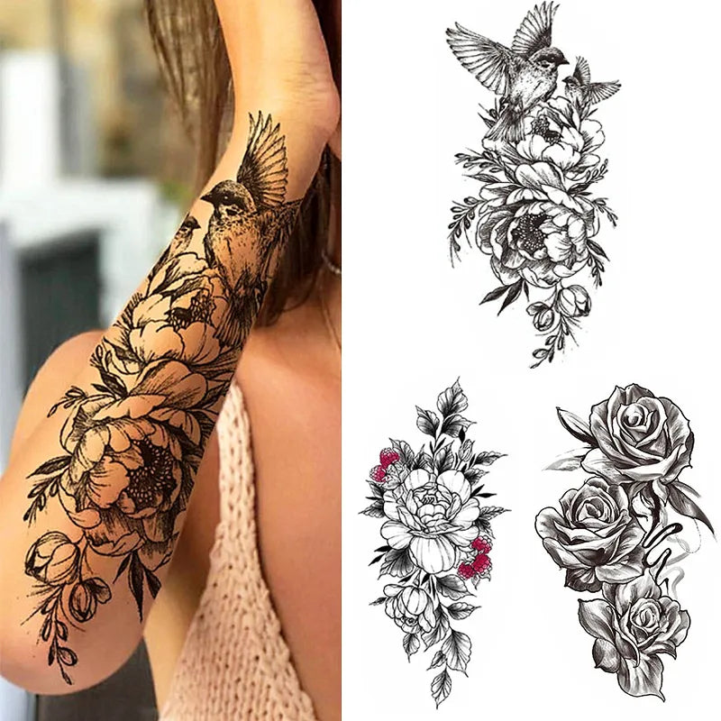 TempTattz Waterproof Tattoo - Flower Bird Girl Butterfly - 210 x 114mm  ⭐⭐⭐⭐⭐