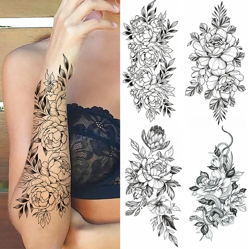 TempTattz Waterproof Tattoos - Flower Rose Moon Butterfly Snake - 205x95mm ⭐⭐⭐⭐⭐