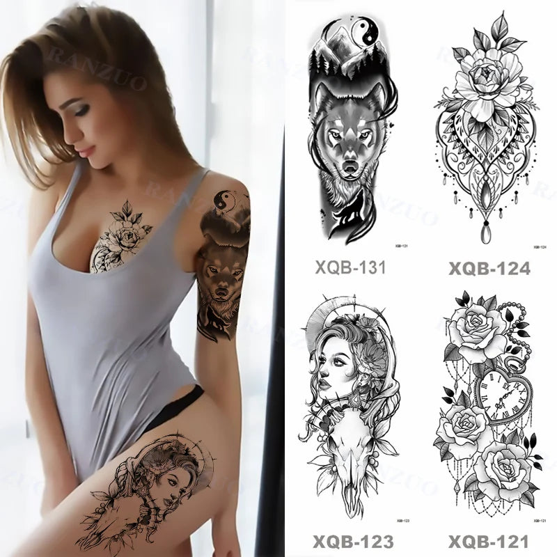 TempTattz Waterproof Tattoos -  Tiger Skull Lion Wolf Rose  -114 x 210mm - ⭐⭐⭐⭐⭐