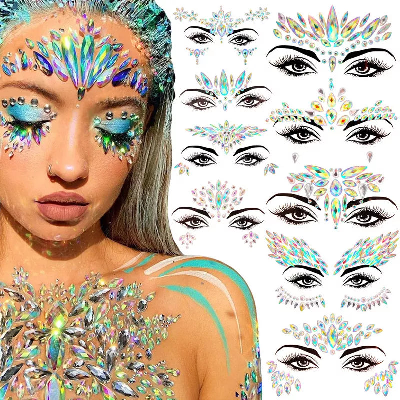 3D Acrylic Glitter Body Facial Jewelry Fake Tattoo Stickers