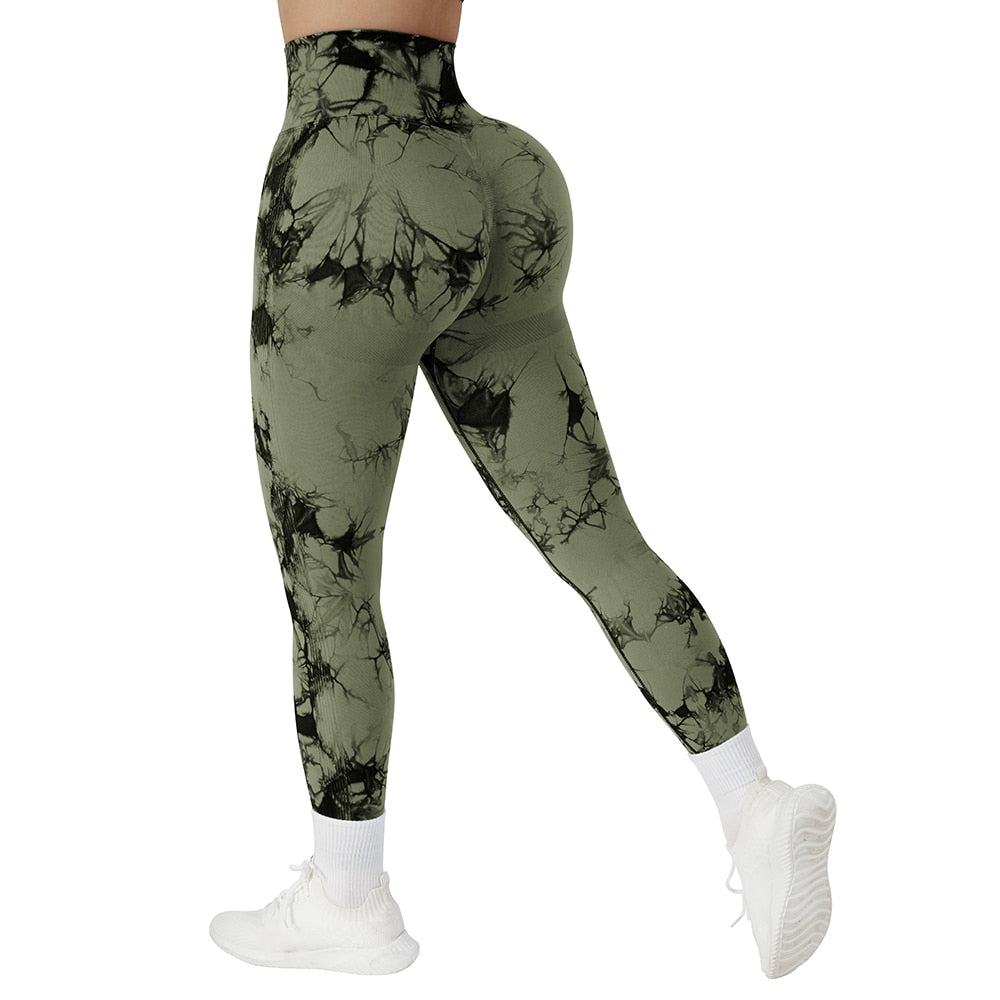 Seamless High Waist Tie Dye Legging Scrunch Butt Sports Gym Yoga Tights Woman