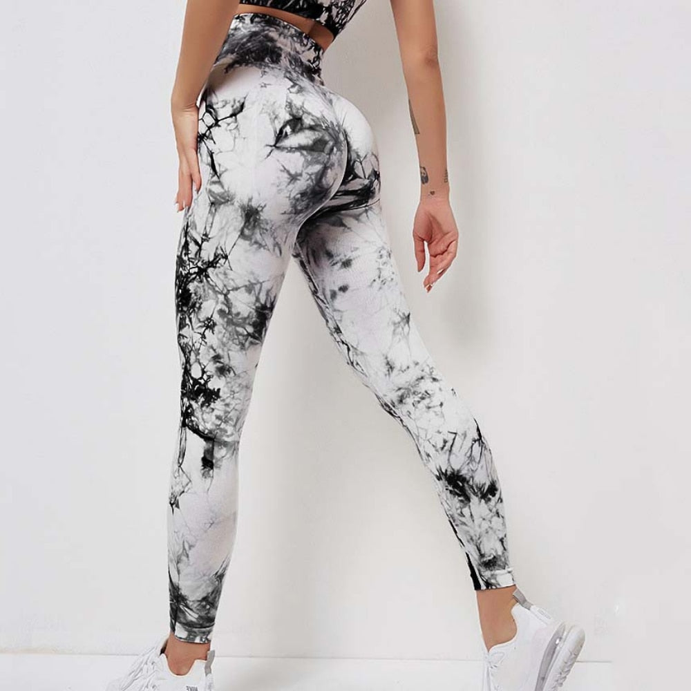 Seamless High Waist Tie Dye Legging Scrunch Butt Sports Gym Yoga Tights Woman