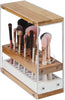 31 Holes Acrylic Bamboo Brush Holder Organiser Beauty Cosmetic Display Stand with Leather Drawer White (22.3 x 8.6 x 21.5 cm)