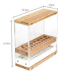 31 Holes Acrylic Bamboo Brush Holder Organiser Beauty Cosmetic Display Stand with Leather Drawer White (22.3 x 8.6 x 21.5 cm)