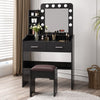 Diana Vanity Set with Shelves Cushioned Stool and Lighted Mirror- Black