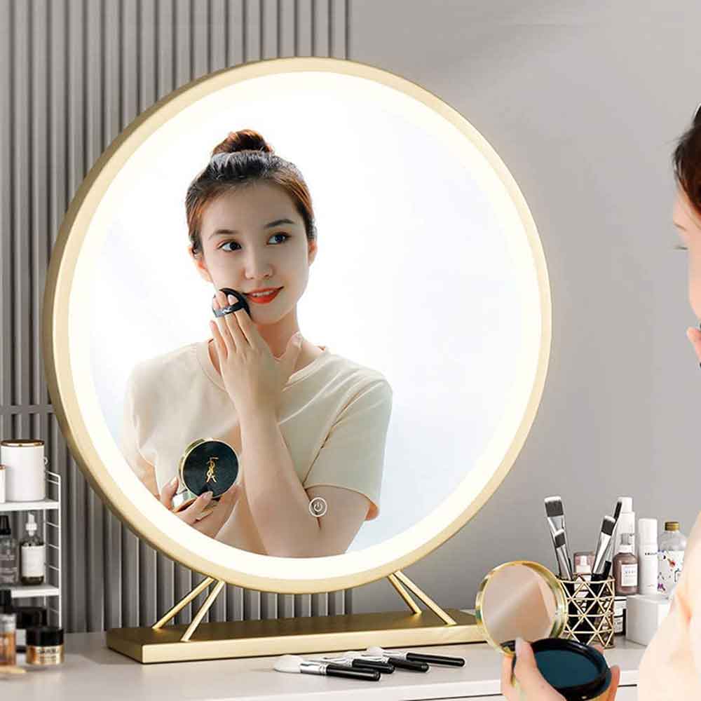 Touch Screen Table Desktop LED Light Vanity Mirror Makeup Mirror Round Mirror 40cm