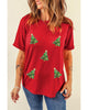 Red Sequined Christmas Tree Graphic Crewneck T Shirt - M