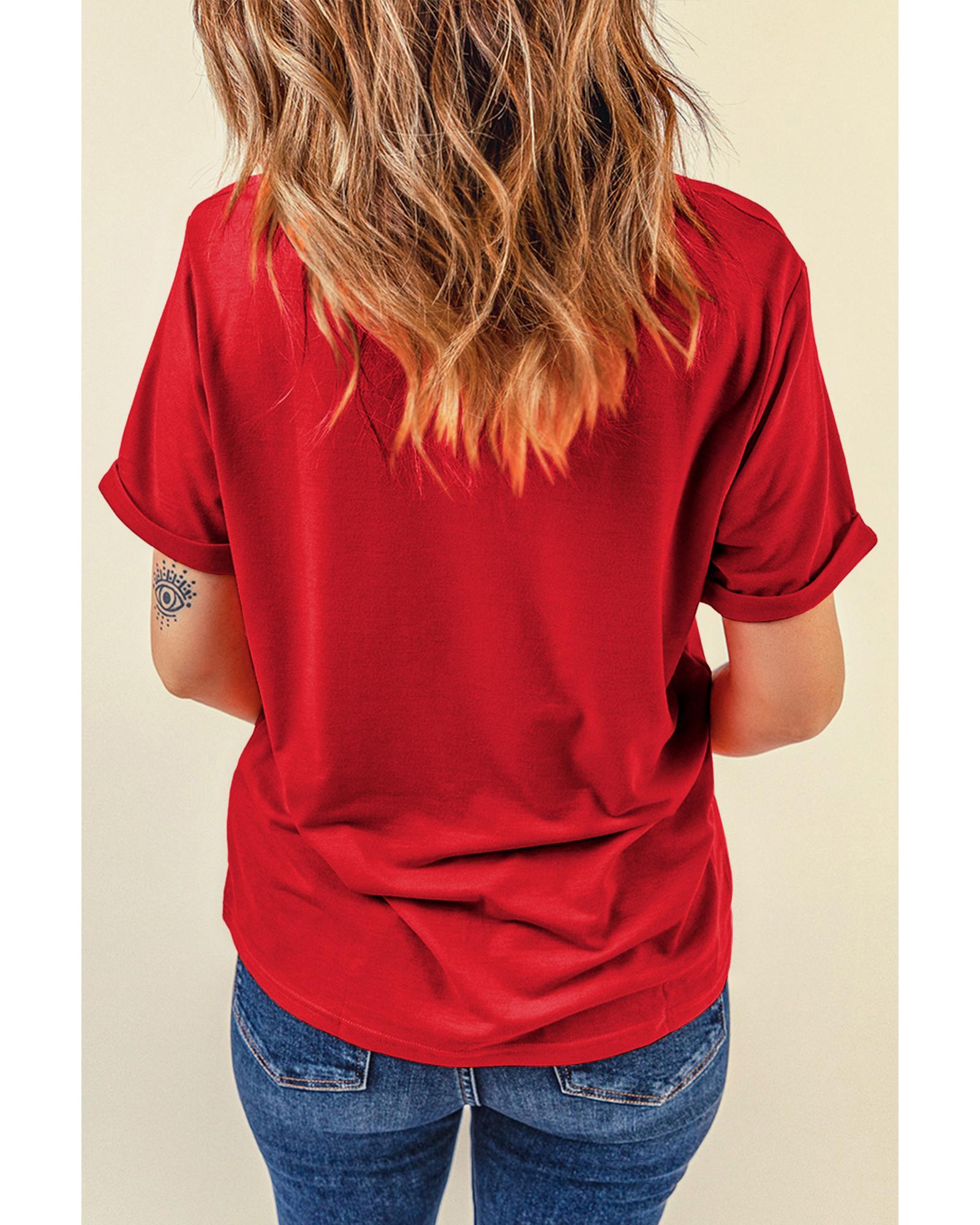 Red Sequined Christmas Tree Graphic Crewneck T Shirt - M