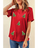 Red Sequined Christmas Tree Graphic Crewneck T Shirt - M