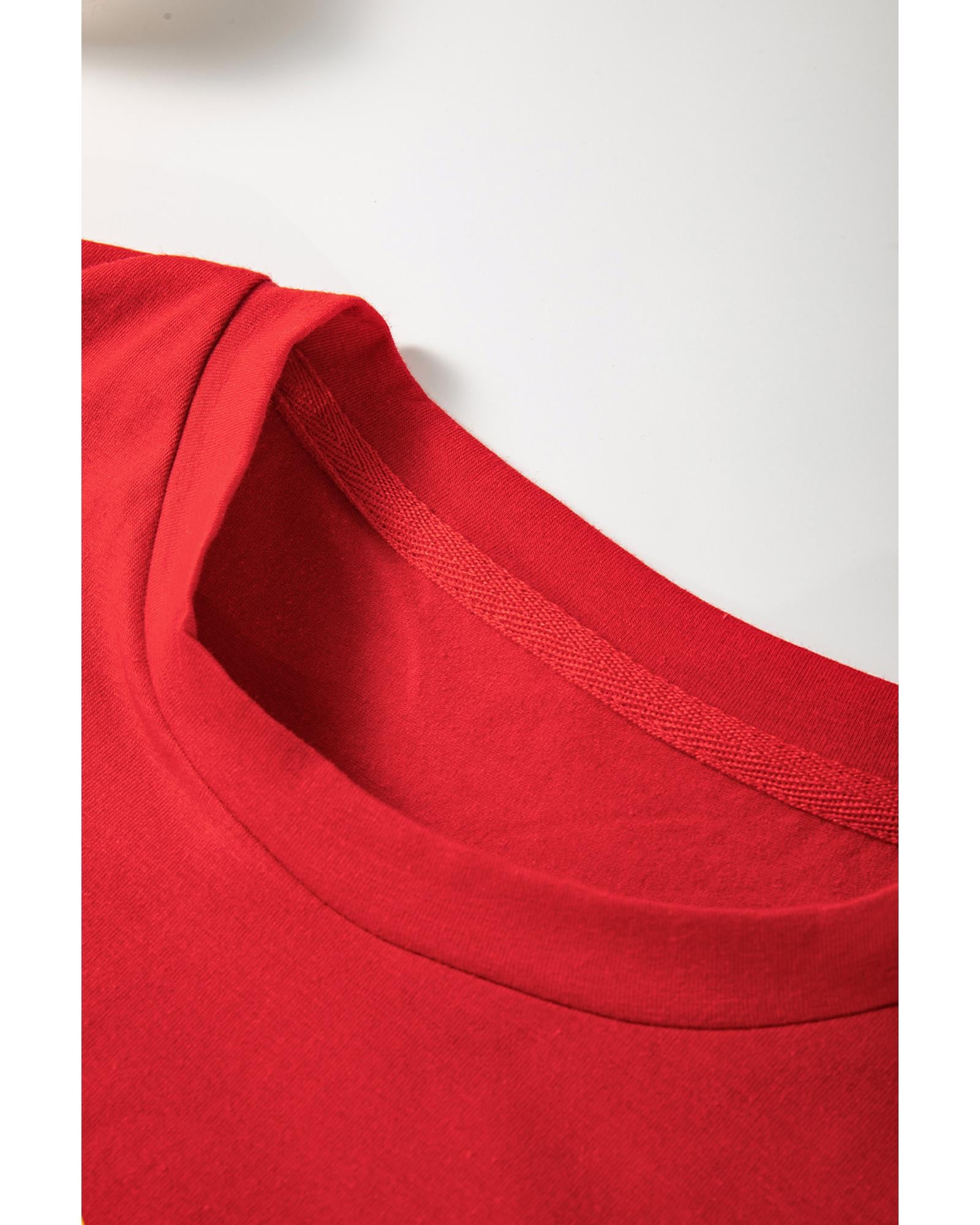 Red Christmas Tree Snowman Printed Crewneck T Shirt - 3XL