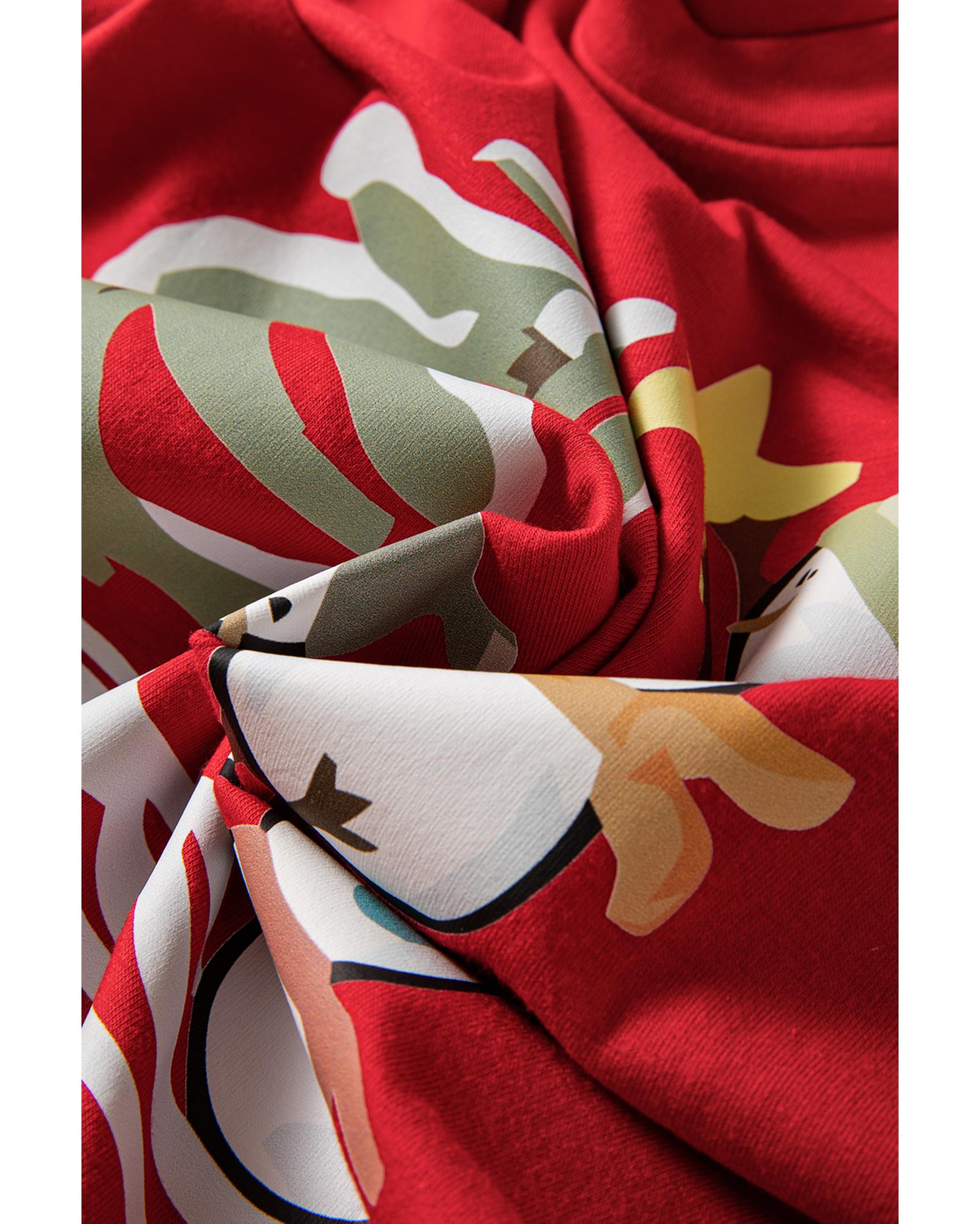 Red Christmas Tree Snowman Printed Crewneck T Shirt - M