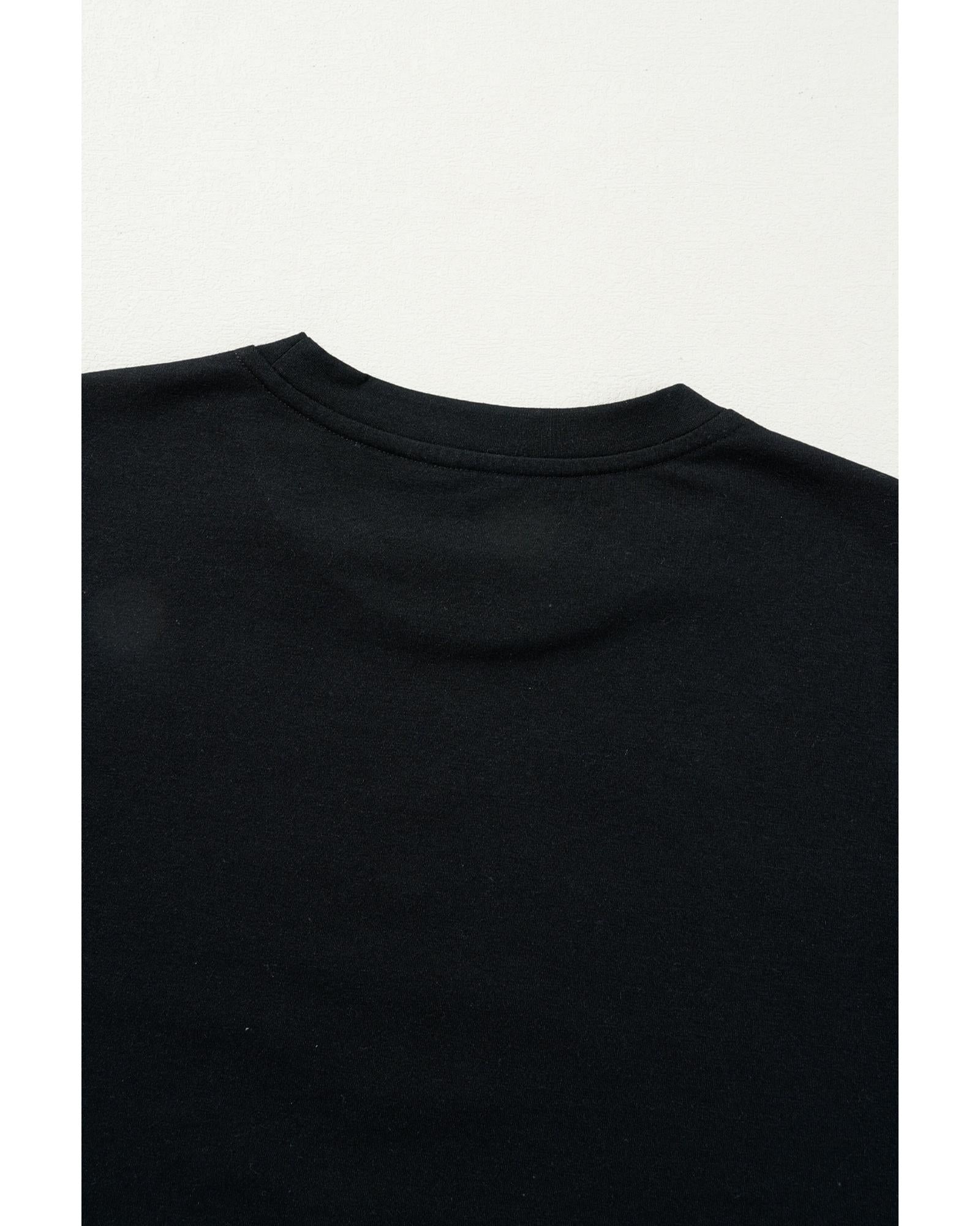 Black Rhinestone Christmas Tree Round Neck Graphic Tee - L