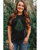 Black Rhinestone Christmas Tree Round Neck Graphic Tee - XL