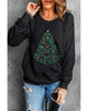Black Rhinestone Christmas Tree Graphic Pullover Sweatshirt - XL