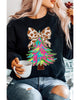 Black Bowknot Christmas Tree Shiny Graphic Sweatshirt - XL