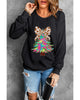 Black Bowknot Christmas Tree Shiny Graphic Sweatshirt - XL