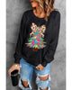 Black Bowknot Christmas Tree Shiny Graphic Sweatshirt - XL