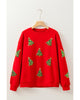 Red Sequin Christmas Tree Graphic Drop Shoulder Sweatshirt - 2XL