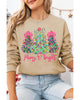Khaki Merry & Bright Christmas Tree Print Pullover Sweatshirt - 2XL