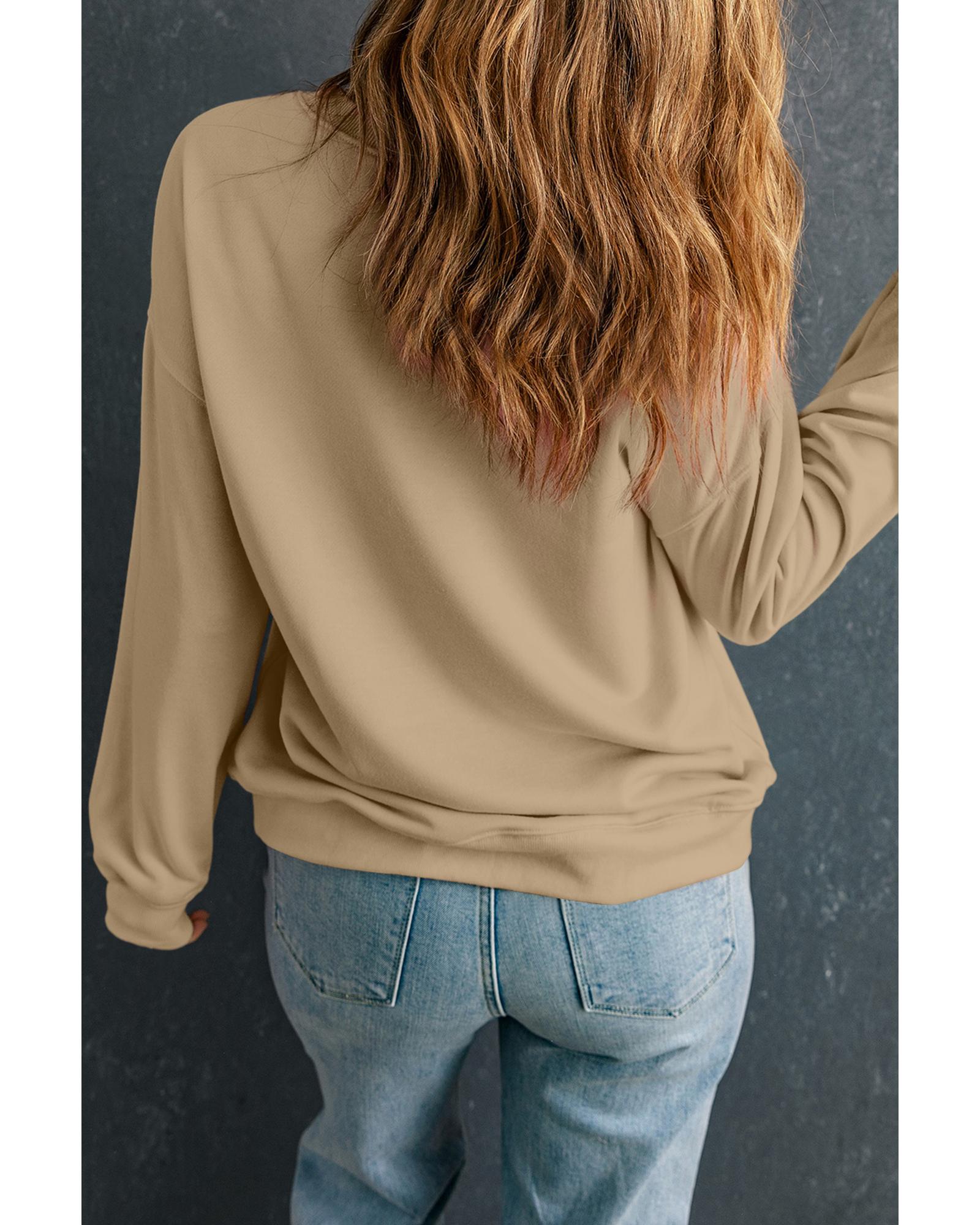 Khaki Merry & Bright Christmas Tree Print Pullover Sweatshirt - M
