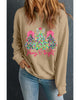 Khaki Merry & Bright Christmas Tree Print Pullover Sweatshirt - M