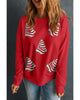 Red Playful Christmas Tree Patched Dropped Shoulder Sweatshirt - L