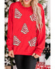 Red Playful Christmas Tree Patched Dropped Shoulder Sweatshirt - L