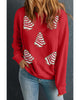 Red Playful Christmas Tree Patched Dropped Shoulder Sweatshirt - L