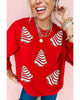 Red Playful Christmas Tree Patched Dropped Shoulder Sweatshirt - L