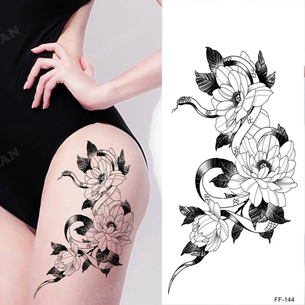 TempTattz Waterproof Tattoos - Flower Rose Moon Butterfly Snake - 205x95mm ⭐⭐⭐⭐⭐