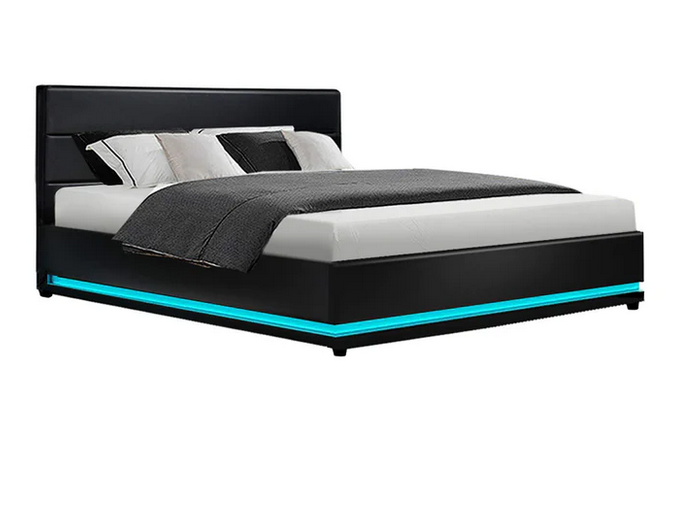 LED Bed  - Gas lift Storage Newyork bed - Black White or Grey