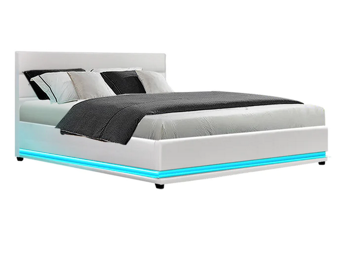 LED Bed  - Gas lift Storage Newyork bed - Black White or Grey