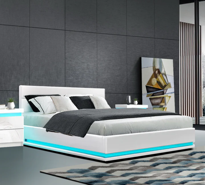 LED Bed  - Gas lift Storage Newyork bed - Black White or Grey