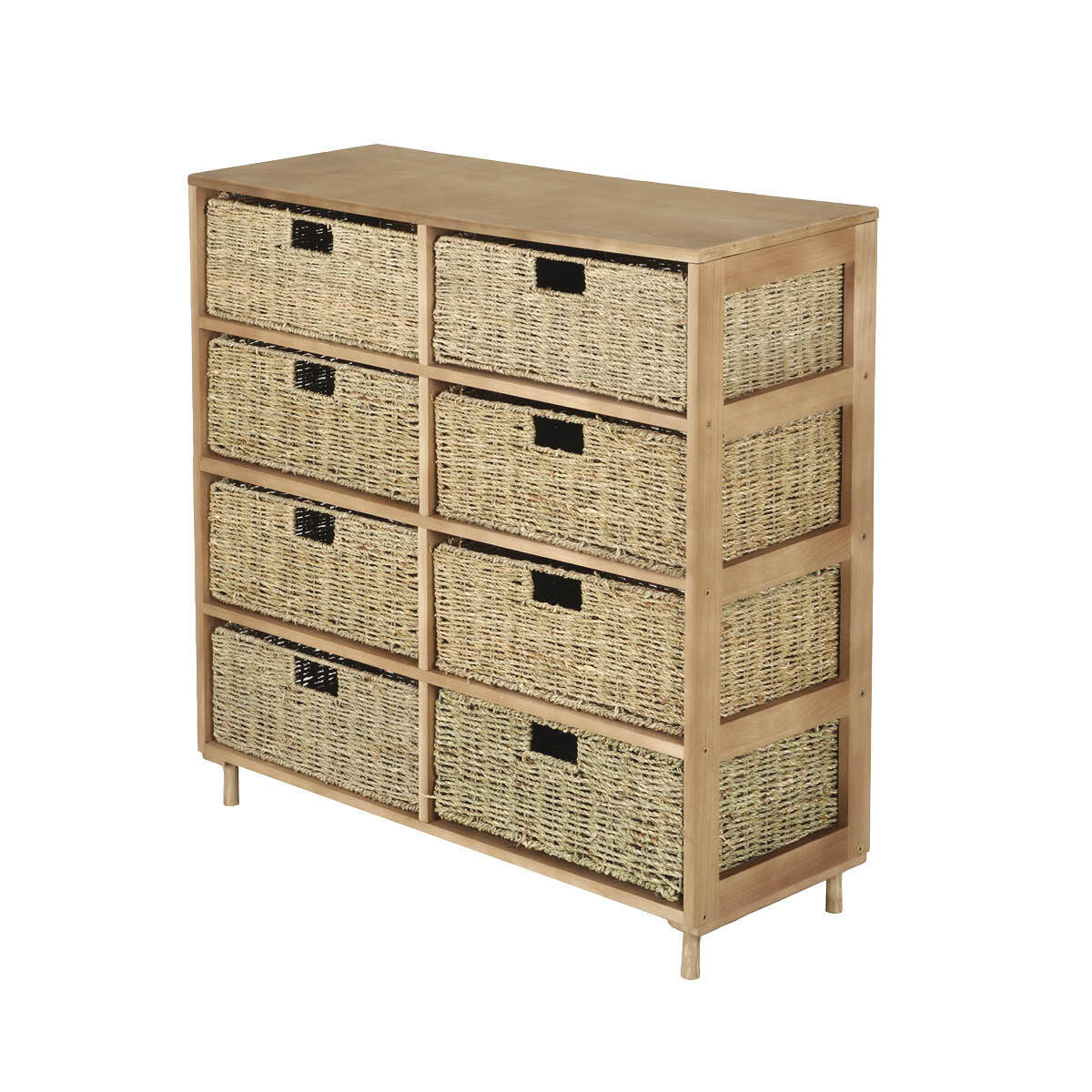 Home Master 8 Drawer Natural Seagrass Wooden Storage Chest Stylish 85cm