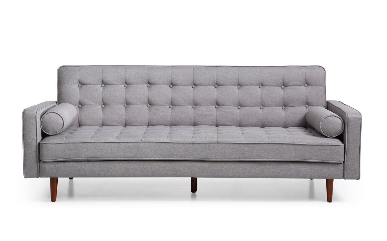 Sofa Bed 3 Seater Button Tufted Lounge Set for Living Room Couch in Fabric Grey Colour