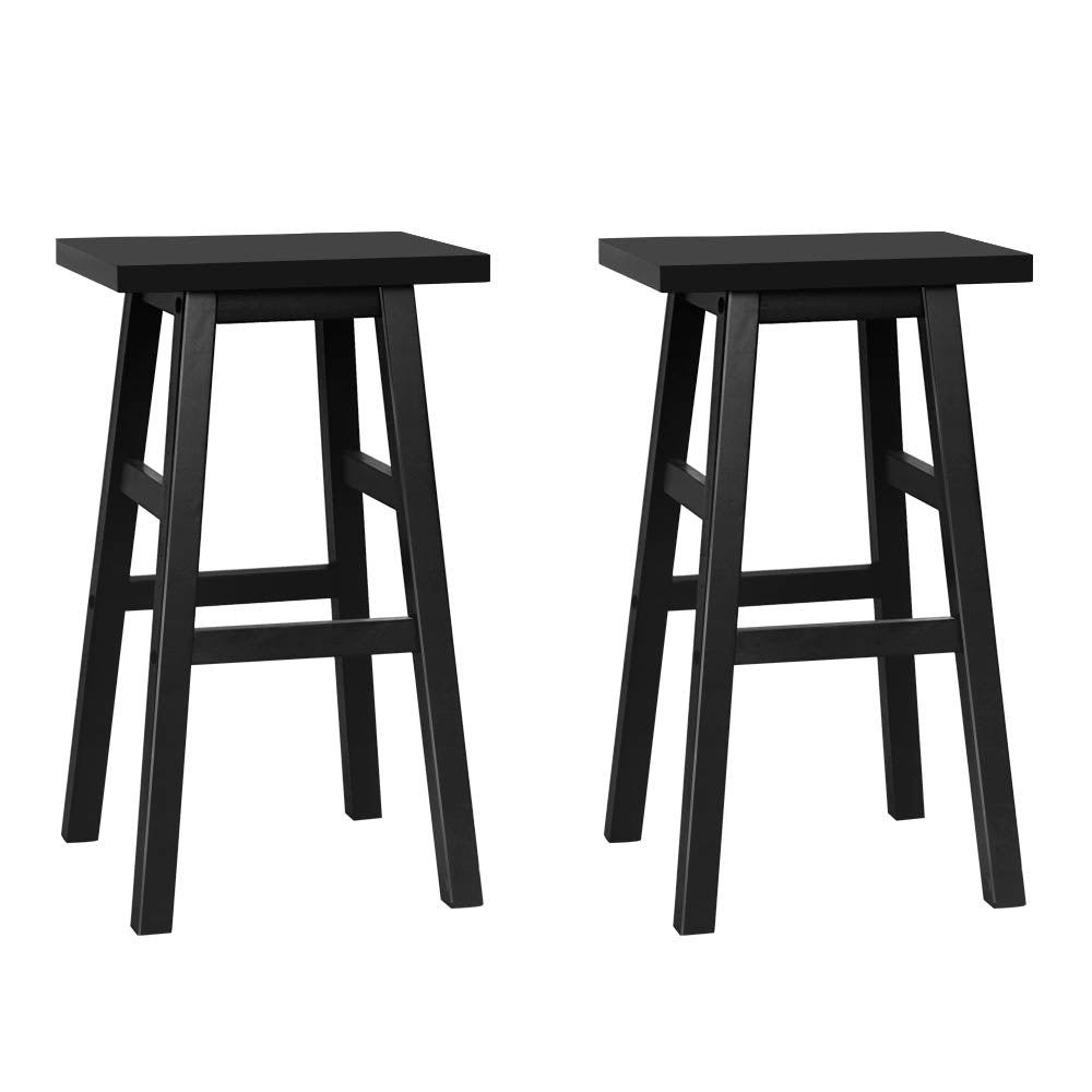 Set of 2 Beech Wood Bar Stools - Black