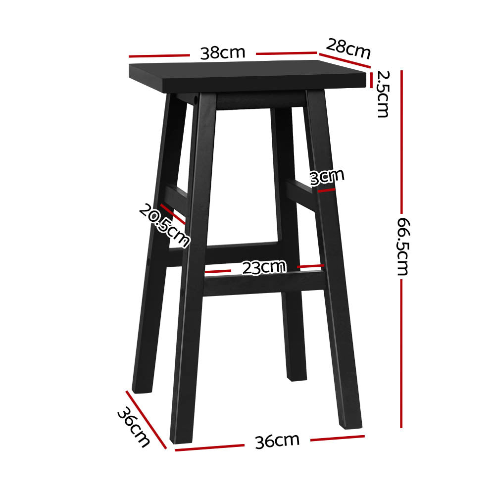 Set of 2 Beech Wood Bar Stools - Black