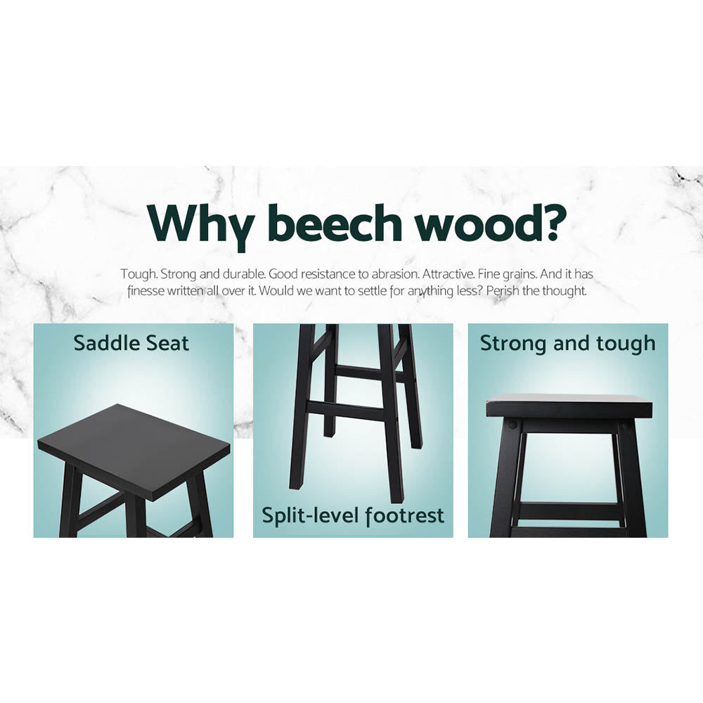 Set of 2 Beech Wood Bar Stools - Black