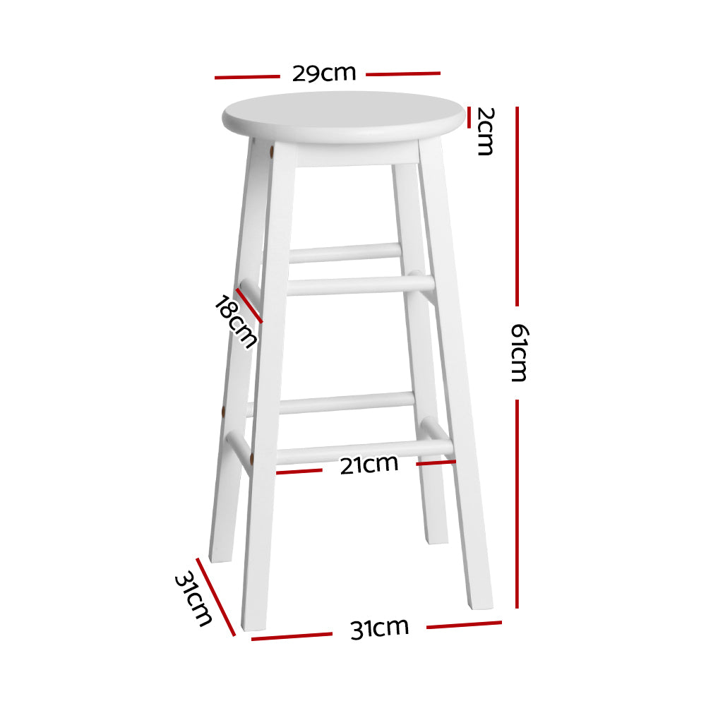 Set of 2 Beech Wood Backless Bar Stools - White