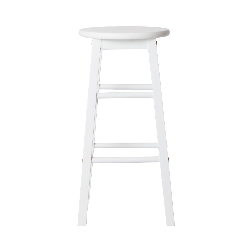 Set of 2 Beech Wood Backless Bar Stools - White