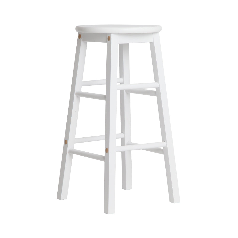 Set of 2 Beech Wood Backless Bar Stools - White