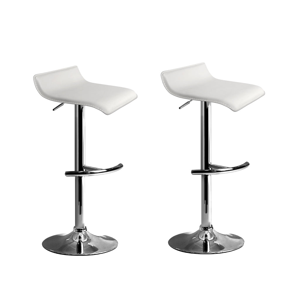 Set of 2 PU Leather Wave Style Bar Stools - White